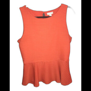 Bisou Bisou Top Womens Large Hot Orange Ribbed Peplum Sleeveless Textured Blouse